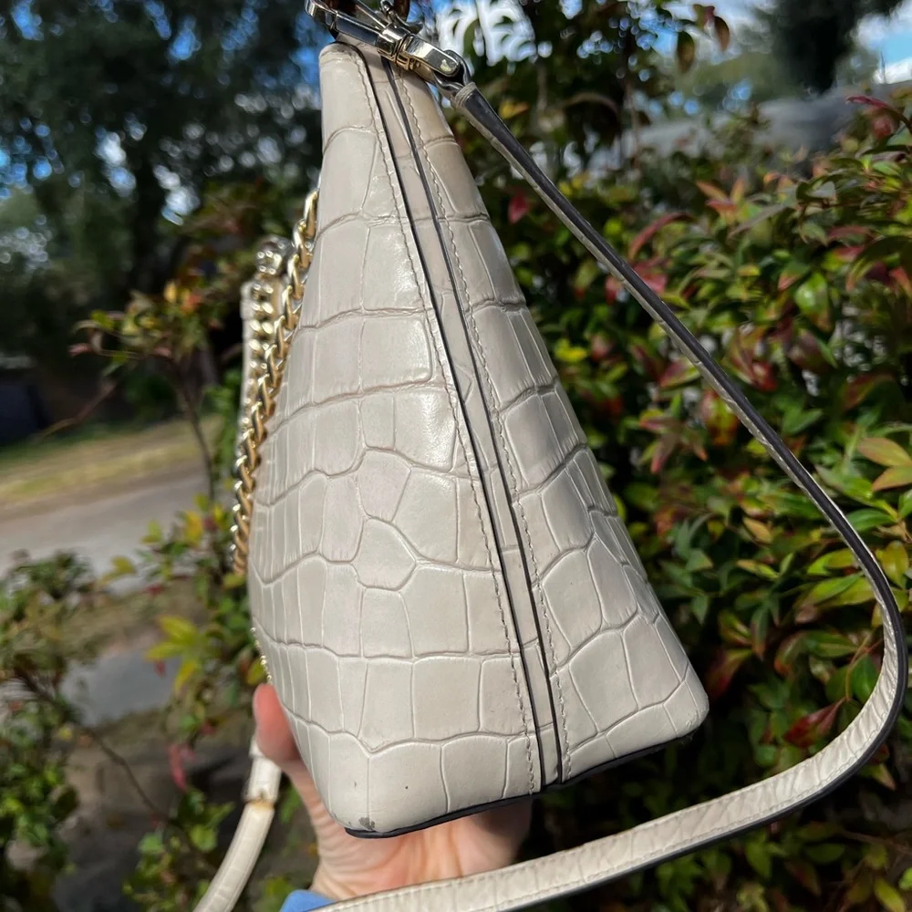 KATE SPADE Ivory Croc Embossed Hobo Baguette Shoulder Bag Crossbody